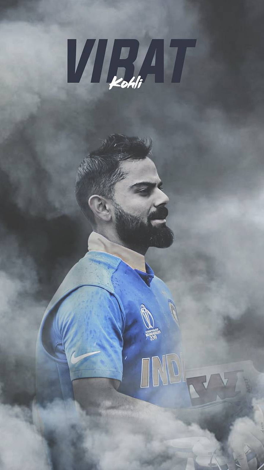 Virat Kohli in India Cricket Jersey with Dramatic Smoke Background HD phone wallpaper