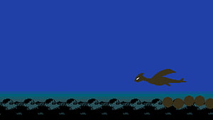 Pixel Art Dragon Silhouette Soaring Over Ocean Waves at Night HD wallpaper