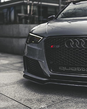 Audi RS3 Front Grille Close-Up with Quattro Badge and LED Headlights HD phone wallpaper