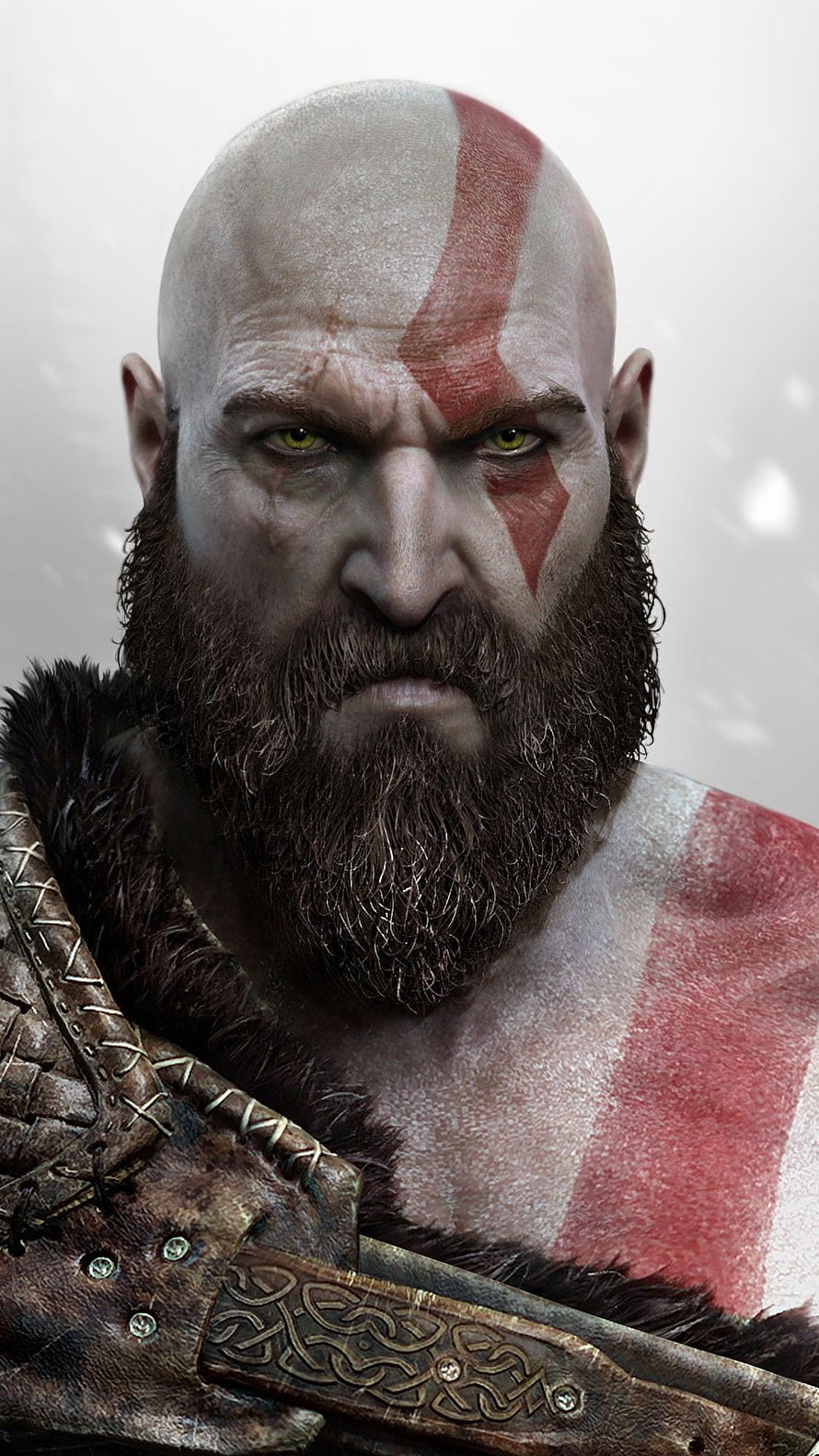 Kratos Portrait From God of War With Red War Paint And Fur Armor HD phone wallpaper