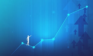 Business Growth Concept with Rising Graph and Silhouette Figure HD wallpaper