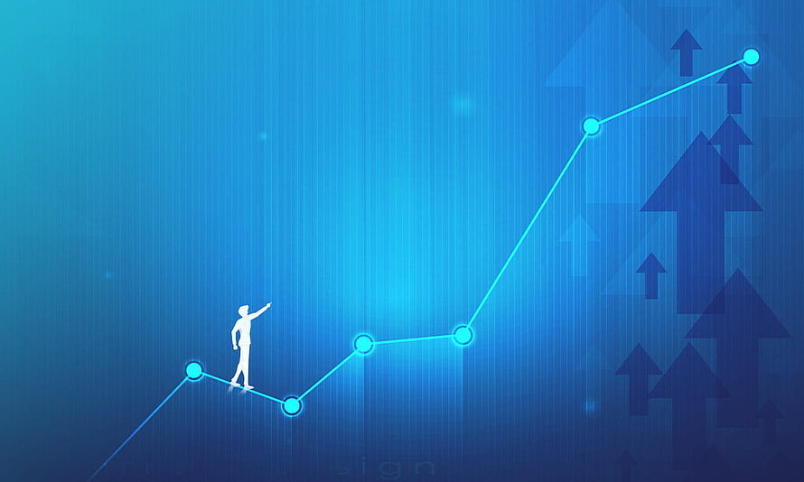 Business Growth Concept with Rising Graph and Silhouette Figure HD wallpaper