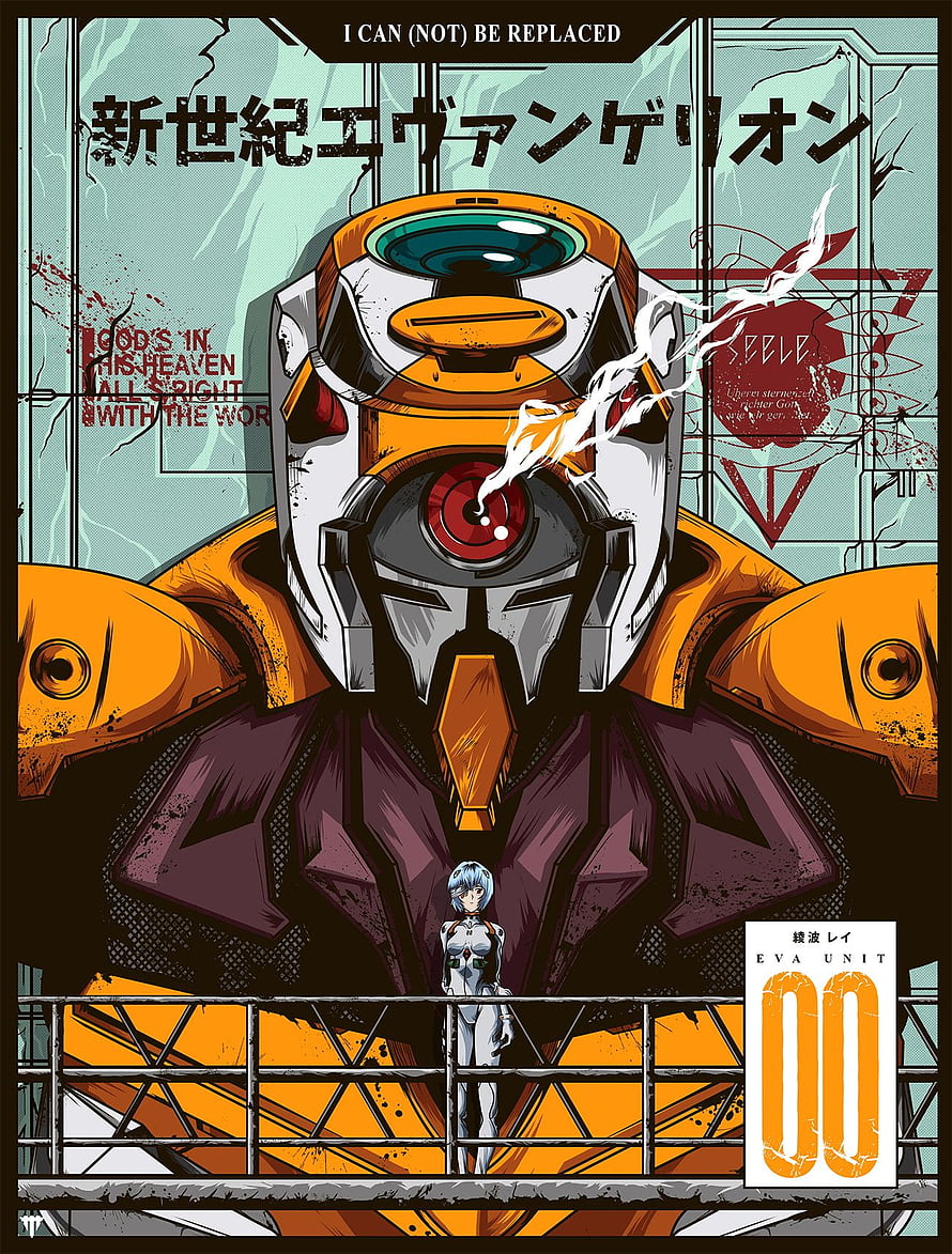 Neon Genesis Evangelion Unit 00 Poster with Rei Ayanami and SEELE Emblem HD phone wallpaper