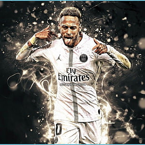 Neymar in Paris Saint-Germain Kit with Dramatic Lightning Effects HD phone wallpaper