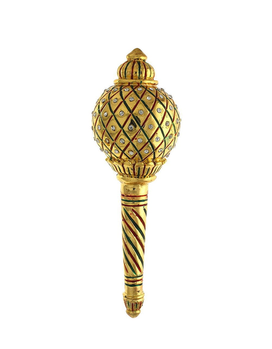 Ornate Gold Hanuman Gada Mace with Enamel and Gemstone Details HD phone wallpaper