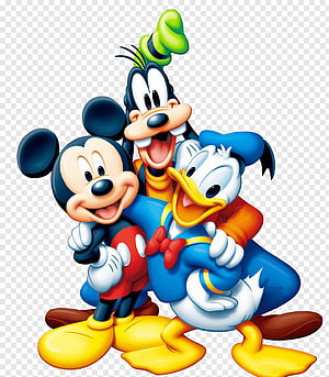 Mickey Mouse, Donald Duck, and Goofy in a cheerful group hug on a transparent background HD phone wallpaper