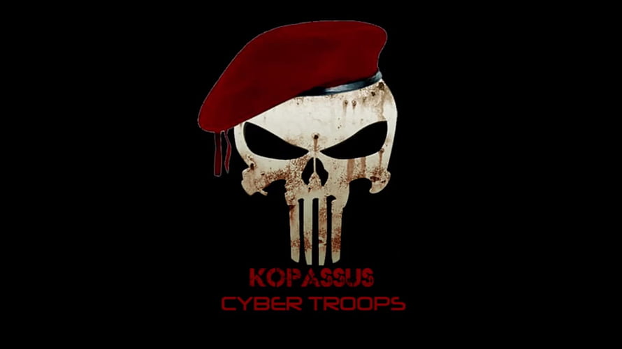 Kopassus Cyber Troops Skull Emblem with Red Beret on Black Background HD wallpaper