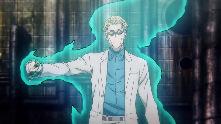 Kento Nanami Channeling Green Energy in White Suit Anime Scene HD wallpaper