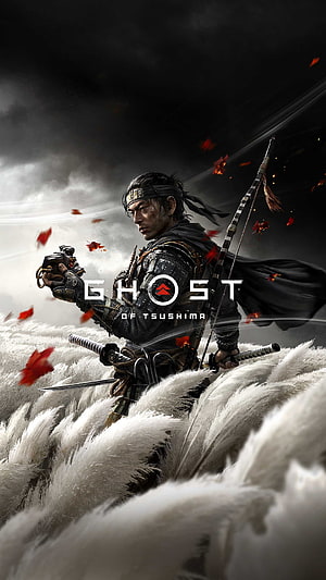 Ghost of Tsushima Samurai Warrior in Snowy Field with Katana and Arrow HD phone wallpaper