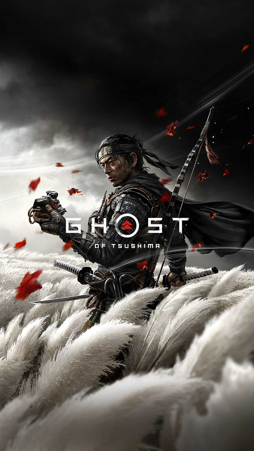 Ghost of Tsushima Samurai Warrior in Snowy Field with Katana and Arrow HD phone wallpaper