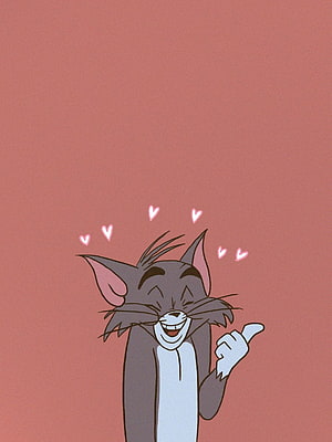 Tom from Tom and Jerry Smiling with Floating Hearts on a Muted Pink Background HD phone wallpaper