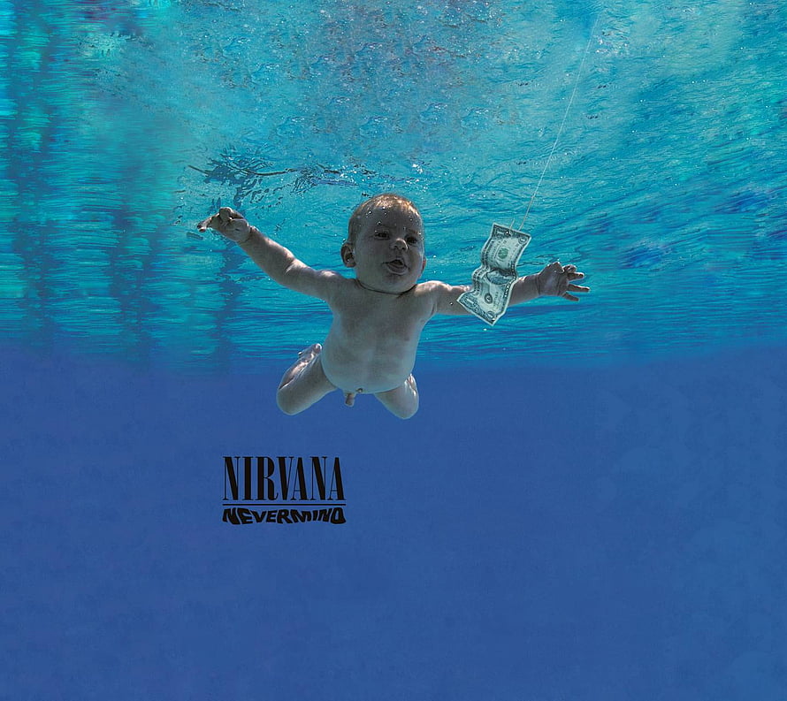 Nirvana Nevermind Album Cover Baby Swimming Underwater with Dollar Bill HD wallpaper