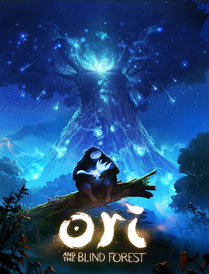 Ori and the Blind Forest: A Small Guardian Sits Before a Glowing Ancient Tree in a Mystical Nighttime Forest HD phone wallpaper