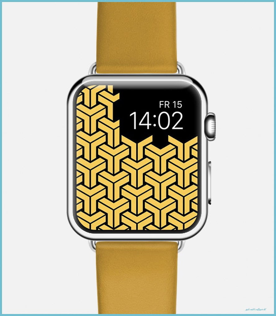 Apple Watch with mustard leather band and geometric gold pattern face HD phone wallpaper