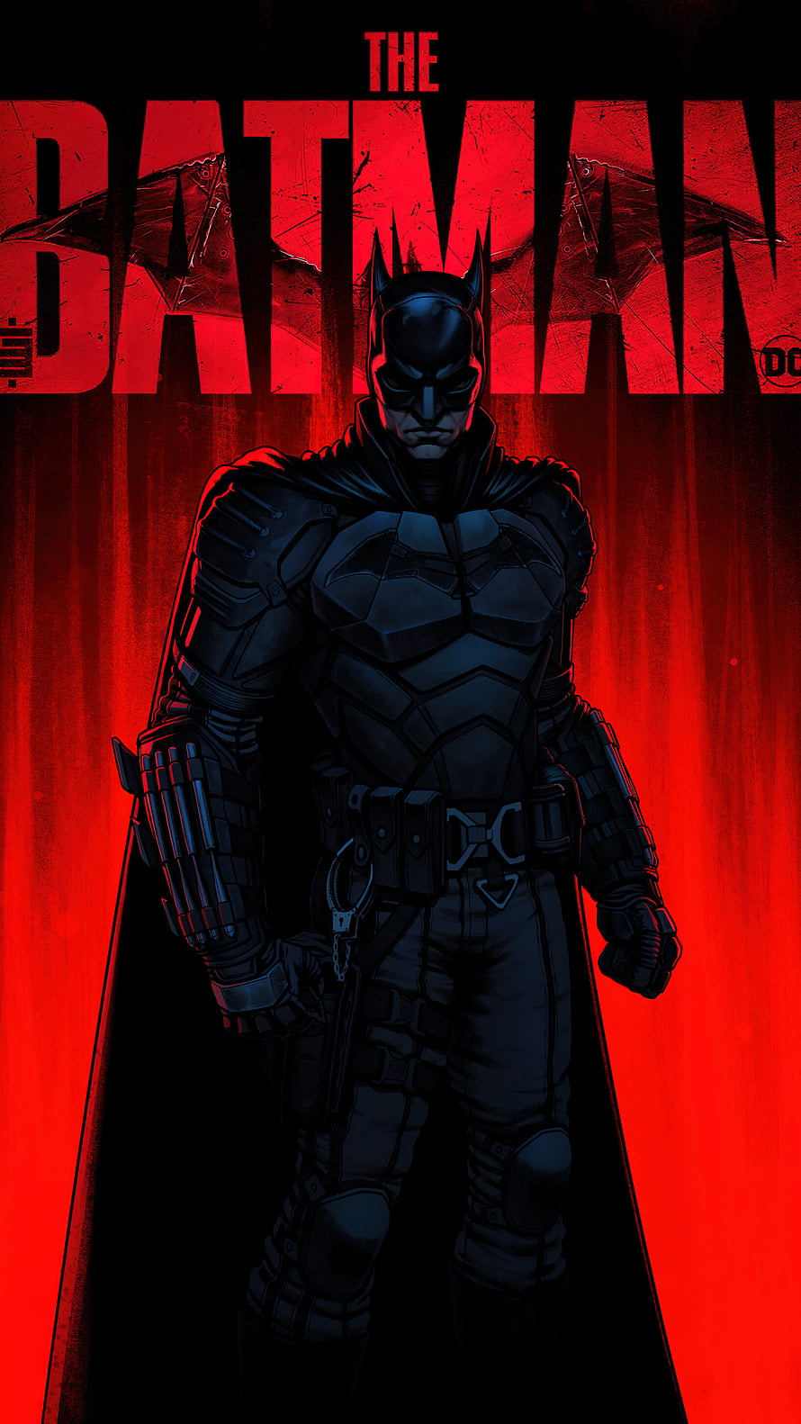 The Batman Movie Poster with Dark Armored Suit and Red Background HD phone wallpaper