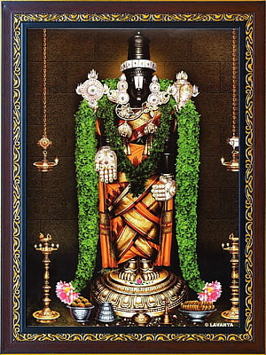 Lord Venkateswara Swamy Temple Deity with Gold Ornaments and Green Garlands HD phone wallpaper