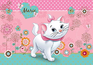 Marie from The Aristocats in a Cute Floral Garden with Pink and Teal Accents HD wallpaper