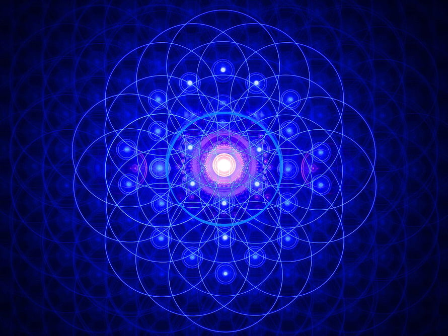 Sacred Geometry Flower of Life Pattern with Glowing Blue and Purple Mandala Design HD wallpaper