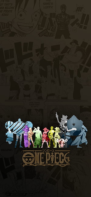 One Piece Straw Hat Crew Silhouettes with Manga Background HD phone wallpaper