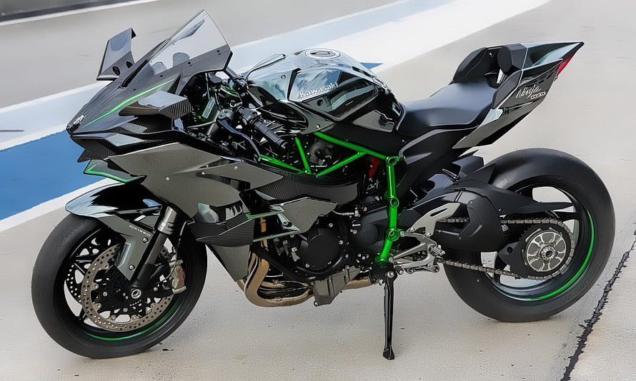 Kawasaki Ninja H2R Superbike in Black and Green on a Race Track HD wallpaper