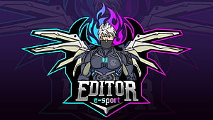 Editor E-Sport Gaming Logo with Anime Character and Neon Flames HD wallpaper