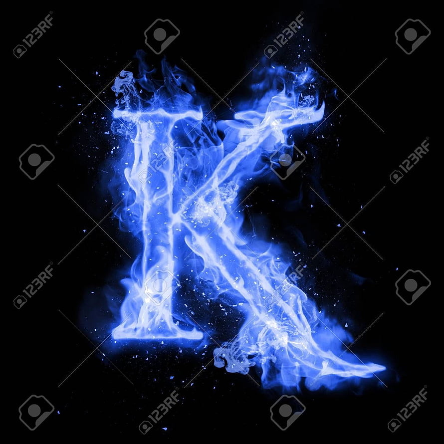 Glowing Blue Flame Letter K with Electric Sparks on Black Background HD phone wallpaper