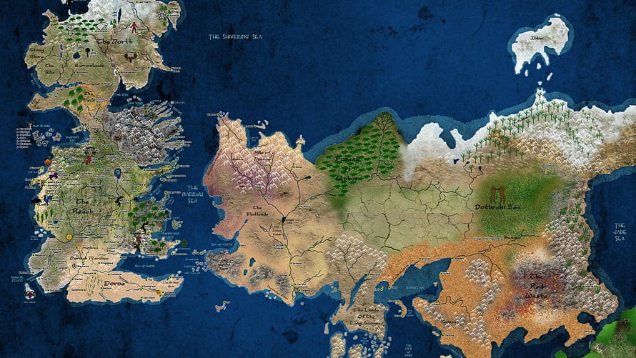 Westeros Fantasy World Map from Game of Thrones with Detailed Geography and Regions HD wallpaper