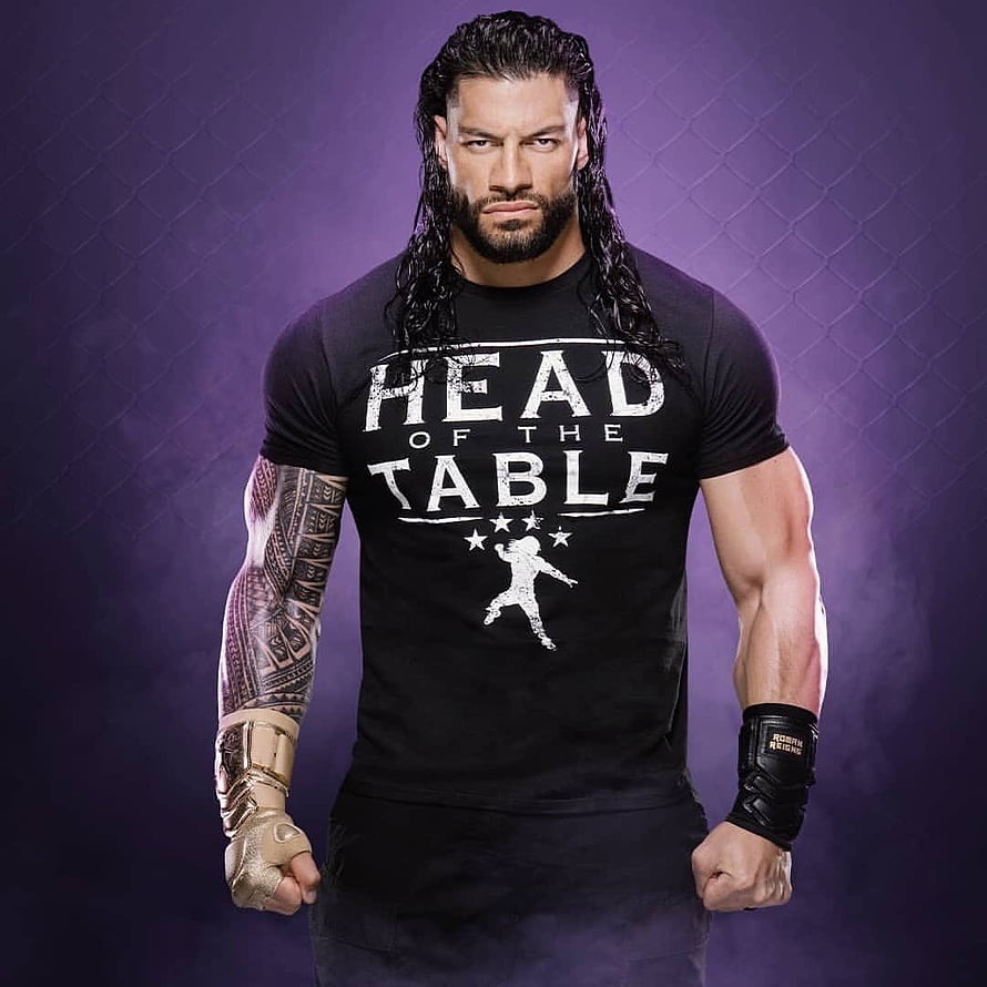 Roman Reigns Head of the Table Portrait with Tribal Tattoos and Purple Background HD phone wallpaper