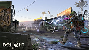 Farlight 84 Wasteland Battle Royale Scene with Electric Weapons and Post-Apocalyptic Setting HD wallpaper
