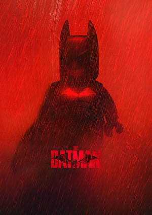 The Batman LEGO Minifigure Silhouette in Dramatic Red Rain HD phone wallpaper