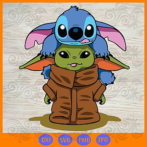 Cute Cartoon Baby Yoda and Stitch Stacked Together in Brown Robe HD phone wallpaper