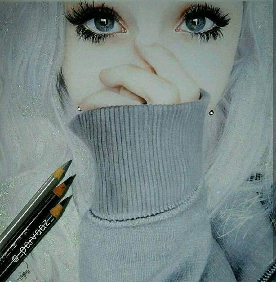 Realistic Pencil Drawing of a Girl with Silver Hair and Blue Eyes HD phone wallpaper