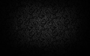 Elegant Black Damask Pattern with Ornate Floral Scrollwork and Vignette HD wallpaper