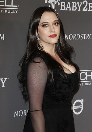 Kat Dennings in a Black Dress at a Red Carpet Event HD phone wallpaper