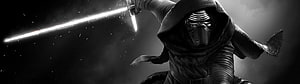 Kylo Ren Wielding Crossguard Lightsaber in Dark Cinematic Black and White HD wallpaper