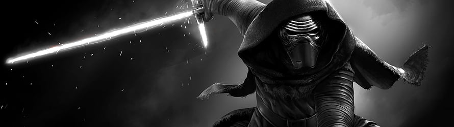 Kylo Ren Wielding Crossguard Lightsaber in Dark Cinematic Black and White HD wallpaper