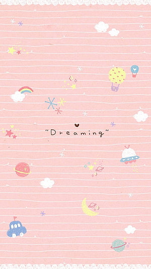Cute Pastel Pink Dreaming Wallpaper with Whimsical Space and Cloud Illustrations HD phone wallpaper