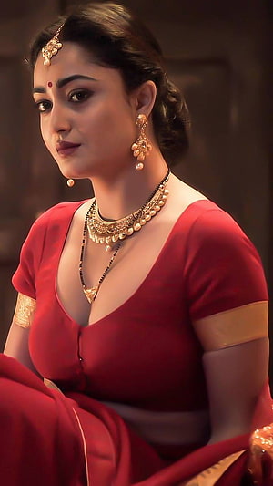 Tridha Choudhury in Traditional Red Saree with Gold Jewelry HD phone wallpaper