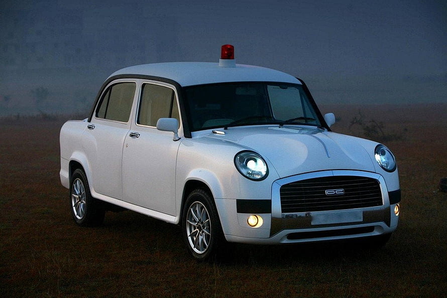 White IAC Concept Car with Roof Beacon in Open Field at Dusk HD wallpaper