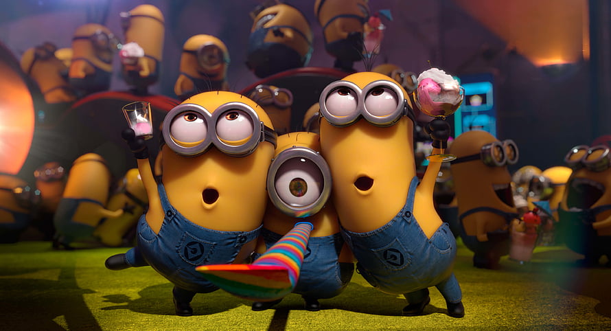 Minions Celebrating With Drinks And Party Horns In A Vibrant Crowd HD wallpaper