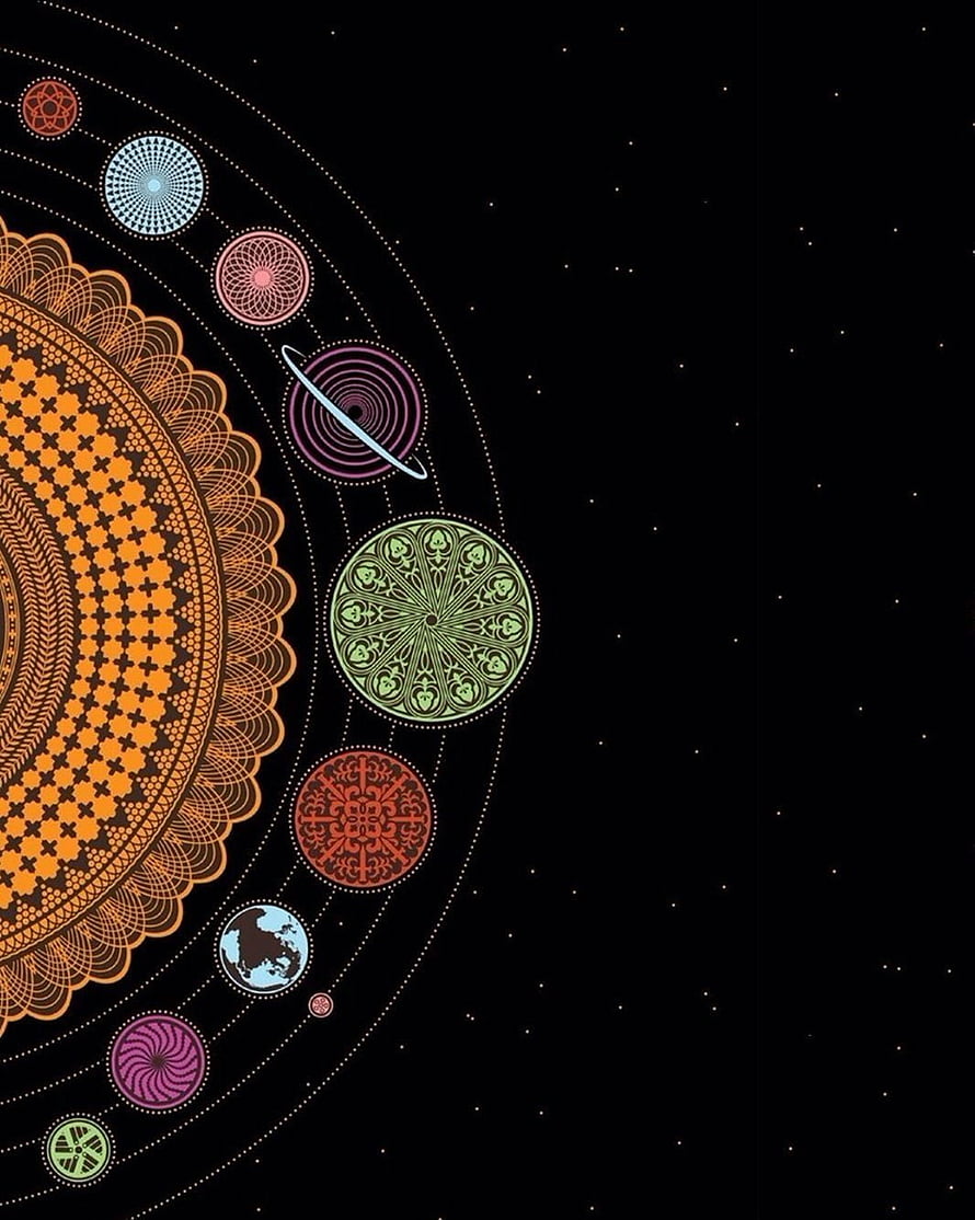 Omnitrix Watch Face with Colorful Mandalas and Starry Space Background HD phone wallpaper