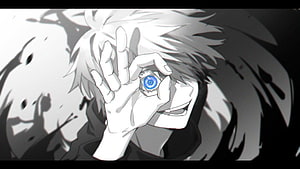 Gojo Satoru Jujutsu Kaisen Anime Character With Blue Eye and Hand Gesture HD wallpaper