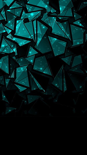 Abstract Geometric Shattered Glass Pattern in Teal and Black HD phone wallpaper