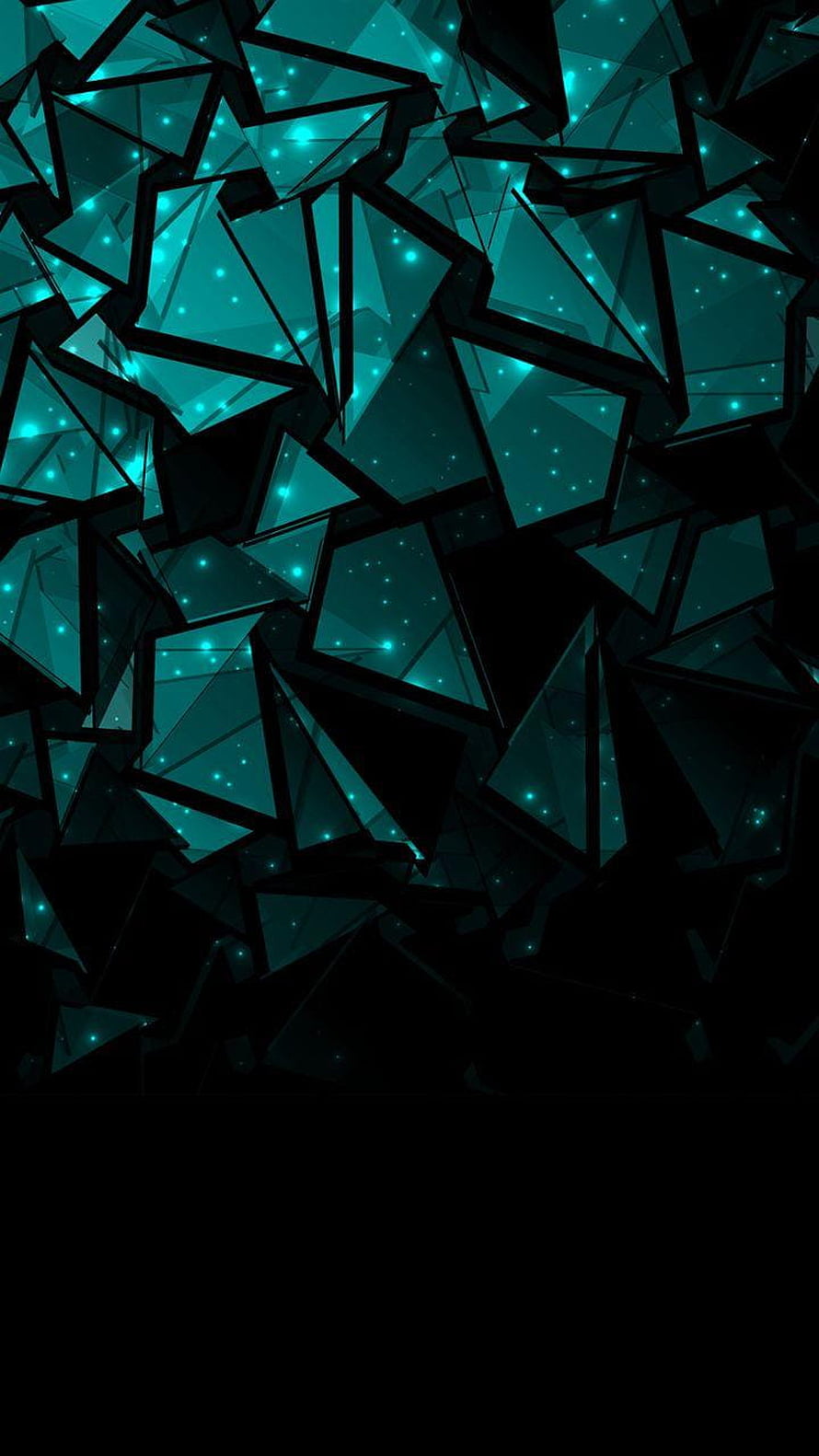 Abstract Geometric Shattered Glass Pattern in Teal and Black HD phone wallpaper