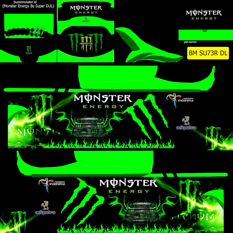 Monster Energy Green Bus Livery Design Template for BM SU73R DL HD phone wallpaper