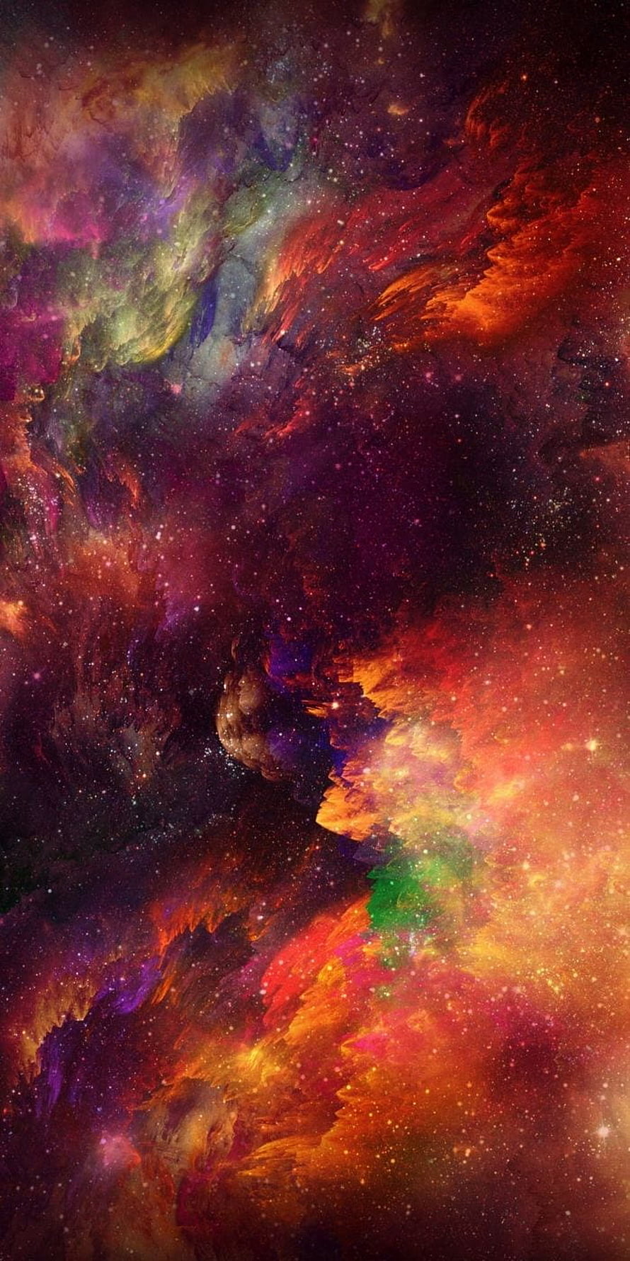 Vibrant Orange and Purple Nebula Clouds in Deep Space with Scattered Stars HD phone wallpaper