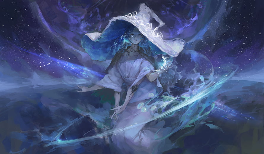 Ranni the Witch from Elden Ring in Ethereal Blue Fantasy Artwork HD wallpaper