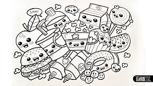 Cute Kawaii Food Items Coloring Page for Kids and Adults HD wallpaper