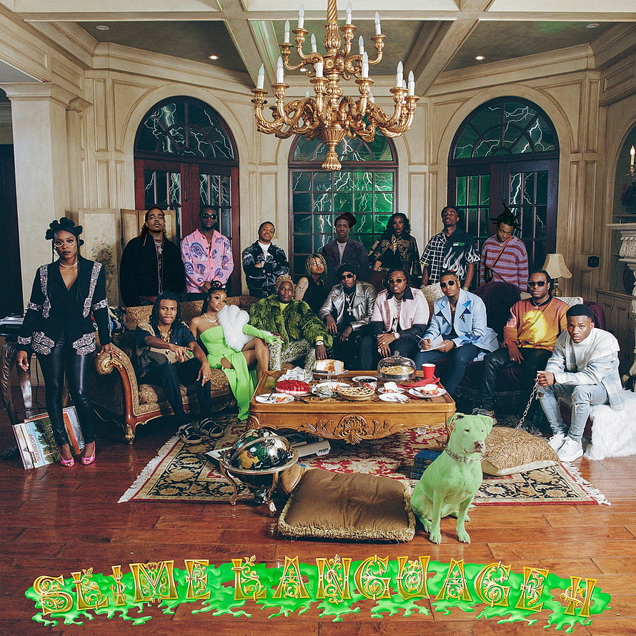 Slime Language 2 Album Cover Art Featuring Young Thug and Gunna in a Luxurious Mansion HD phone wallpaper