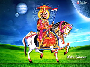 Baba Ramapir on a White Horse in a Vibrant Digital Illustration HD wallpaper